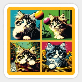 Domestic Medium Hair Pop Art - Cute Kitties Sticker